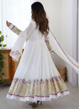 White Georgette Readymade Salwar Suit
