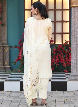 White Georgette Salwar Suit with Embroidered and Moti Work for Ceremonial