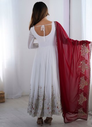 White Georgette Salwar Suit with Embroidered, Multi, Sequins, Thread and Zari Work