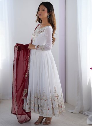 White Georgette Salwar Suit with Embroidered, Multi, Sequins, Thread and Zari Work