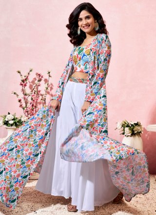 White Hand and Print Work Pure Crepe Readymade Salwar Suit