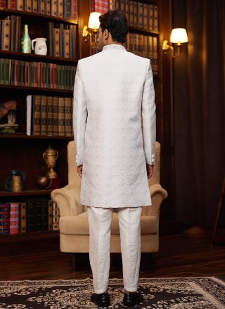 White Imported Hand Work Sherwani Mens Wear