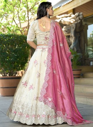 White Jacquard Embroidered, Sequins and Zari Work Lehenga Choli