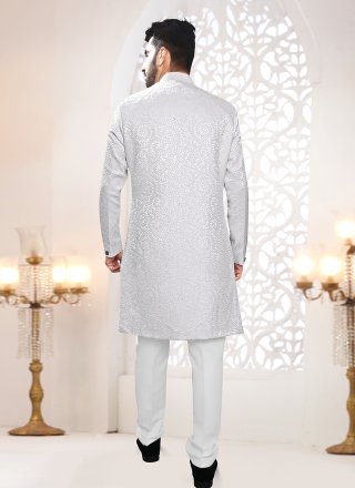 White Jacquard Woven Work Indo Western