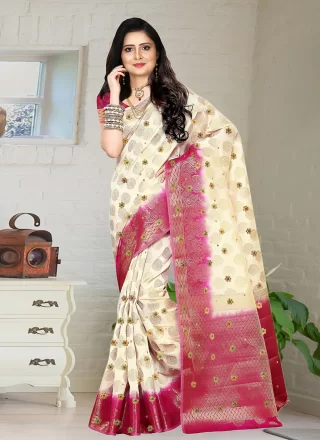 White Kanjivaram Silk Trendy Saree