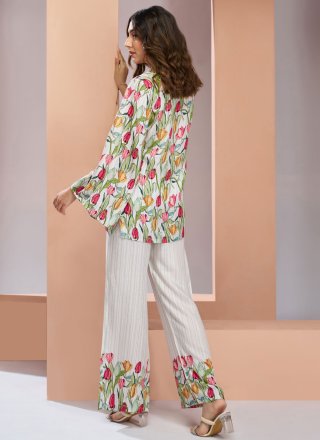 White Muslin Floral Patch Work Casual Kurti