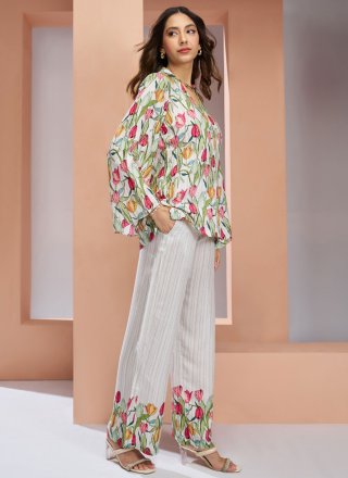 White Muslin Floral Patch Work Casual Kurti