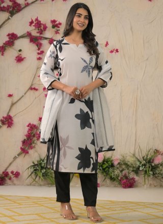 White Muslin Salwar Suit with Floral Patch Work