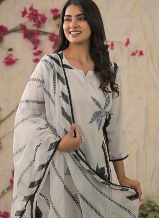 White Muslin Salwar Suit with Floral Patch Work