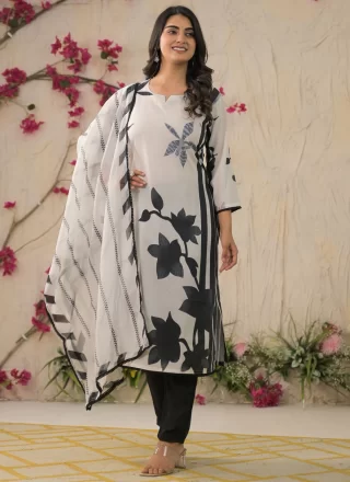 White Muslin Salwar Suit with Floral Patch Work