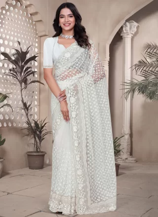 White Net Contemporary Saree