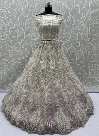 White Net Diamond, Dori, Embroidered, Fancy, Multi, Sequins, Thread and Zircon Work A - Line Lehenga Choli for Ceremonial
