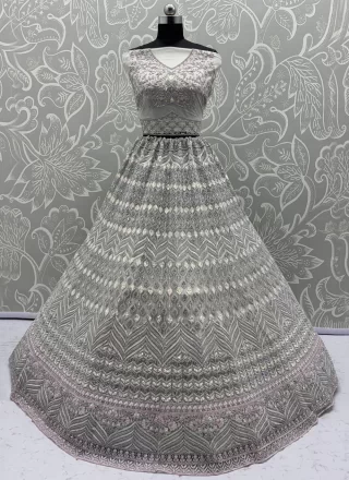 White Net Embroidered, Sequins, Zari and Zircon Work Lehenga Choli for Engagement