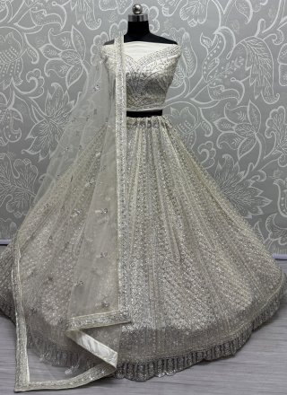 White Net Lehenga Choli with Diamond, Multi, Sequins, Thread and Zircon Work