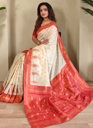 White Paithni Weaving Work Traditional Saree