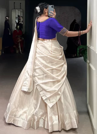 White Plain Work Polyester Lehenga Choli