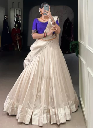 White Plain Work Polyester Lehenga Choli