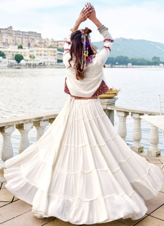 White Plain Work Rayon Readymade Lehenga Choli