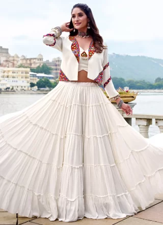 White Plain Work Rayon Readymade Lehenga Choli