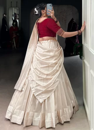 White Polyester Plain Work A - Line Lehenga Choli
