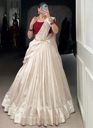 White Polyester Plain Work A - Line Lehenga Choli