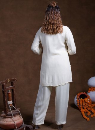 White Rayon Casual Kurti with Embroidered Work