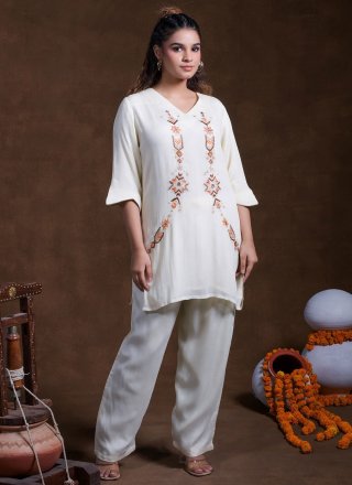 White Rayon Casual Kurti with Embroidered Work