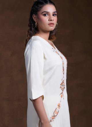 White Rayon Casual Kurti with Embroidered Work