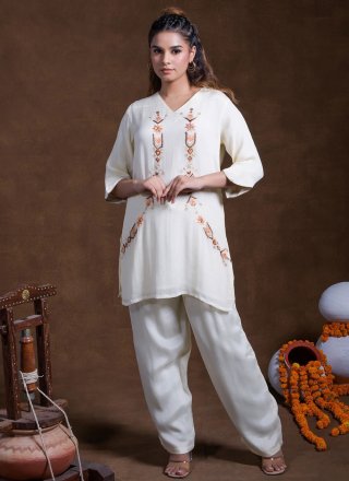 White Rayon Casual Kurti with Embroidered Work