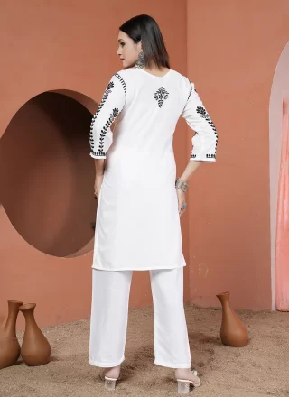 White Rayon Chikankari and Embroidered Work Casual Kurti for Casual