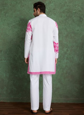White Rayon Digital Print Work Kurta Mens Wear