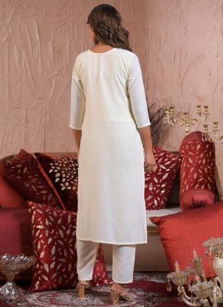 White Rayon Embroidered Work Readymade Salwar Suit