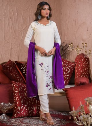 White Rayon Embroidered Work Readymade Salwar Suit