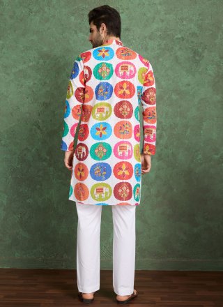 White Rayon Fancy, Print and Zari Work Kurta Mens Wear