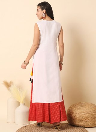 White Rayon Plain Work Party Wear Kurti
