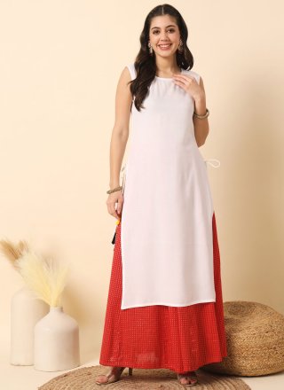 White Rayon Plain Work Party Wear Kurti