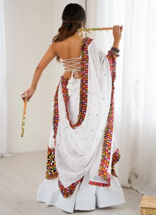 White Rayon Readymade Lehenga Choli with Gamthi and Mirror Work for Festival