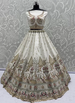 White Silk Dori, Embroidered and Thread Work Lehenga Choli for Bridal