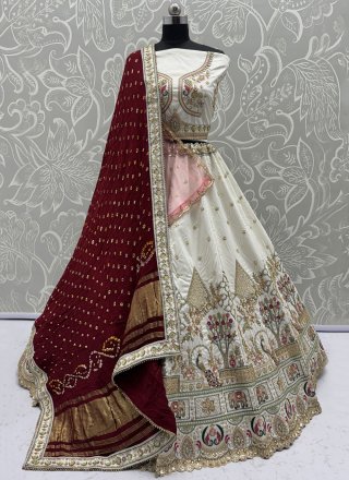 White Silk Dori, Embroidered and Thread Work Lehenga Choli for Bridal