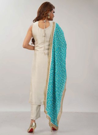 White Silk Embroidered and Zari Work Readymade Style