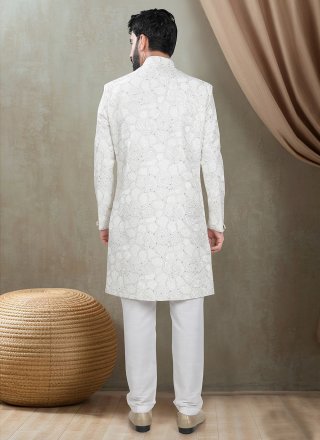 White Silk Embroidered, Sequins and Thread Work Indo Western for Ceremonial
