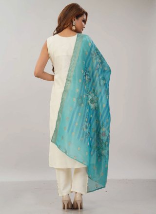 White Silk Embroidered Work Pant Style Suit for Ceremonial