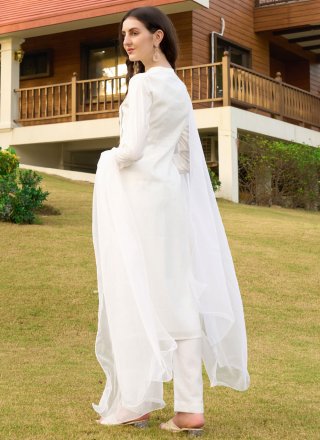 White Silk Embroidered Work Salwar Suit for Women