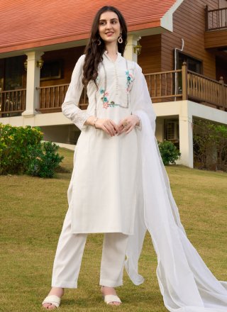 White Silk Embroidered Work Salwar Suit for Women
