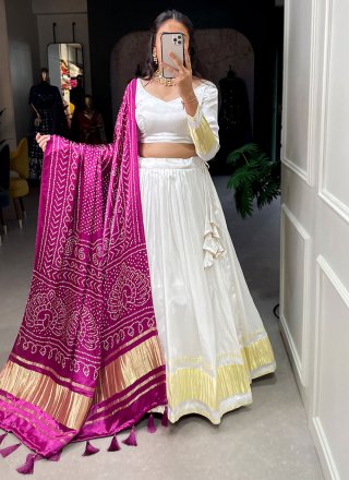 White Silk Fancy and Zari Work A - Line Lehenga Choli for Ceremonial