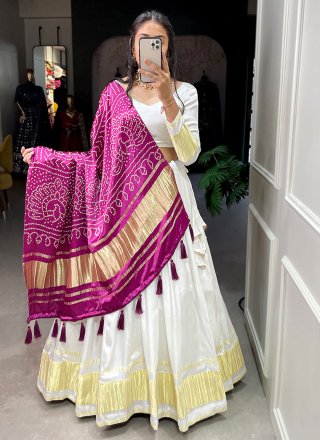 White Silk Fancy and Zari Work A - Line Lehenga Choli for Ceremonial