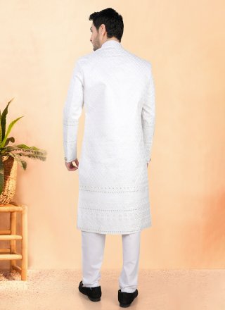 White Silk Indo Western with Embroidered, Sequins and Thread Work