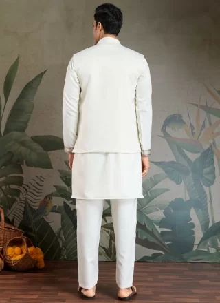 White Silk Kurta Payjama with Jacket