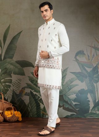 White Silk Kurta Payjama with Jacket