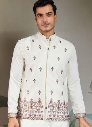 White Silk Kurta Payjama with Jacket